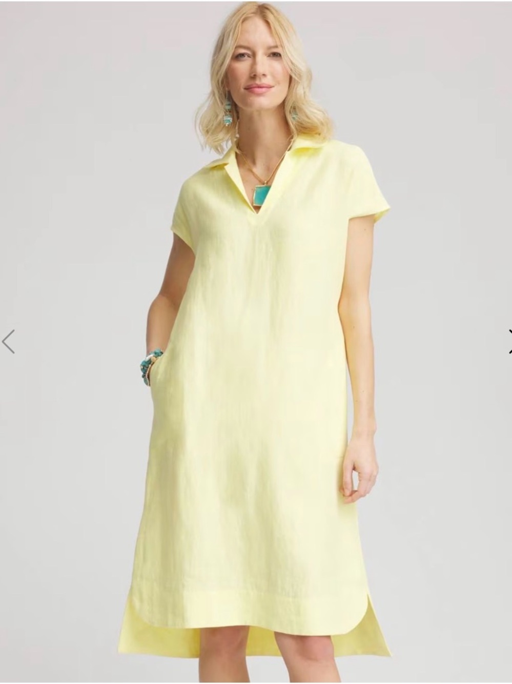 NWT Chicos Shirt Tail Dress XS Linen Bright Yellow Career Casual Oversized